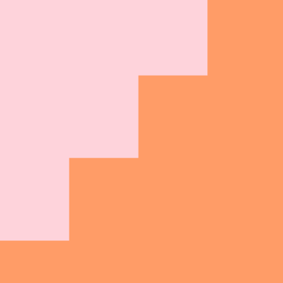 Decorative image: pink background and orange graphic shape which looks like stairs